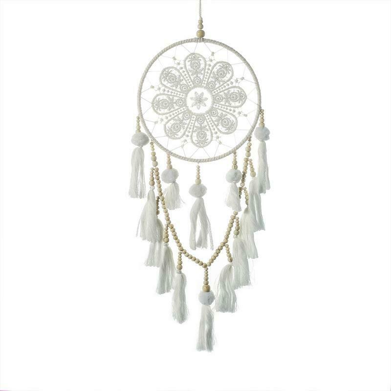 Boho Macrame Tapestry Wooden Bead Woven Tassel Dream Catcher Farmhouse Decor