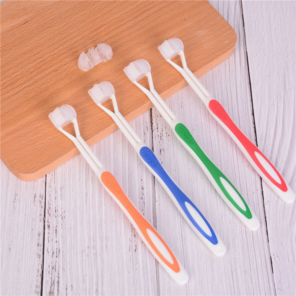 1x Child Health Red color Three Head 3 Sided Toothbrush Ultrafine Soft Br.l8