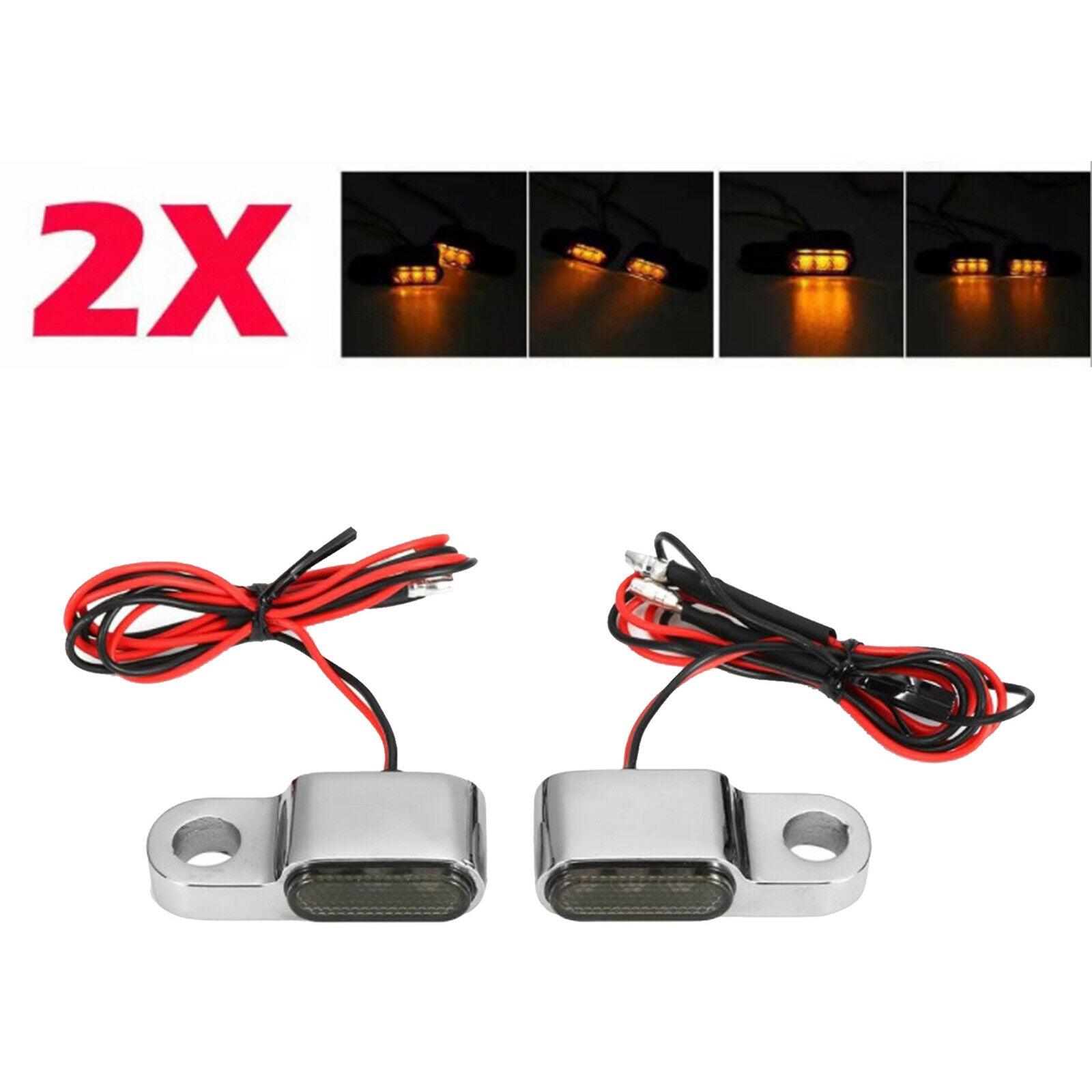 1pair Motorcycle LED Turn Signal Indicator Lights Amber For Cruiser Chorme