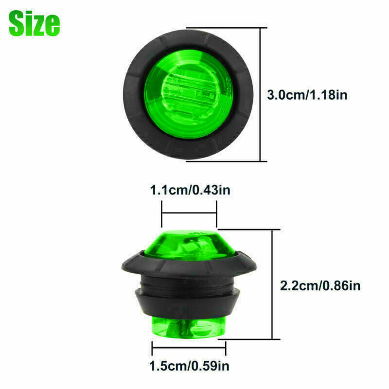 50 X 12V Mini Side 3/4" Round Marker 3 LED Bullet Truck Car Trailer Green Lights