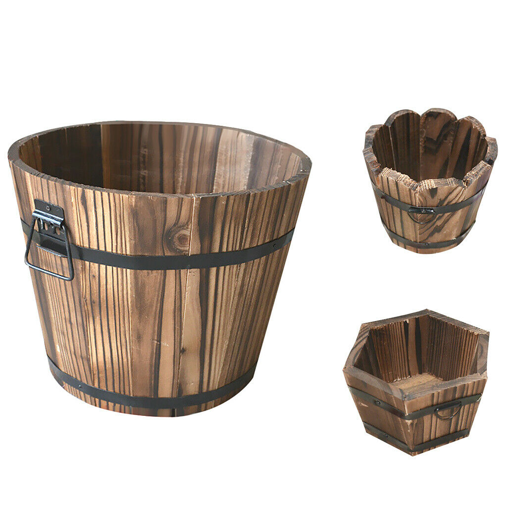 6Pcs Wood Bucket Barrel Succulent Flower Pot Planters Garden Outdoor Brown