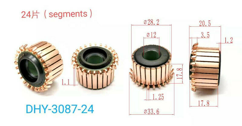 1PC 11 x 28.2 x 17.8mm 24 Gear Tooth Copper Hook Type Commutator DHY-3087-24
