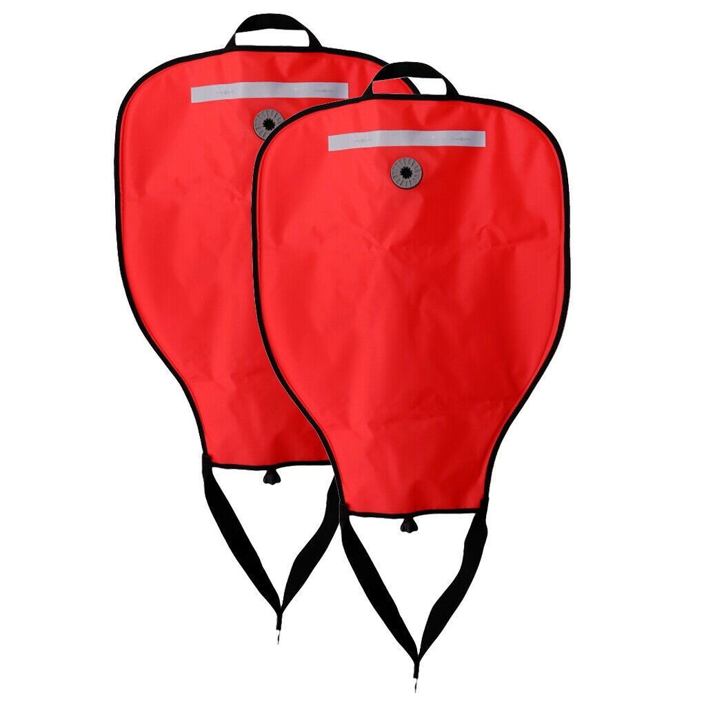 2 Red Tech Scuba Diving 50lbs Salvage Lift Bag & Dump Valve Diver Accessory