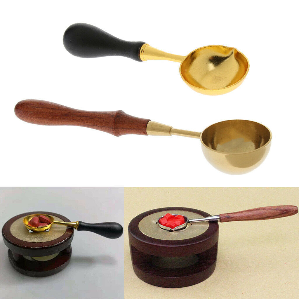 2pcs Seal Wax Sticks Wood Copper Melting Spoon Furnace Tool Sealing Kit