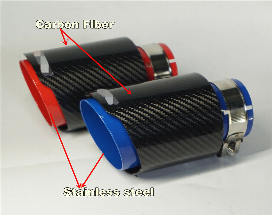 63mm - 89mm Black &Blue 100%Carbon Fiber Sport Style Glossy Exhaust Tips Muffler