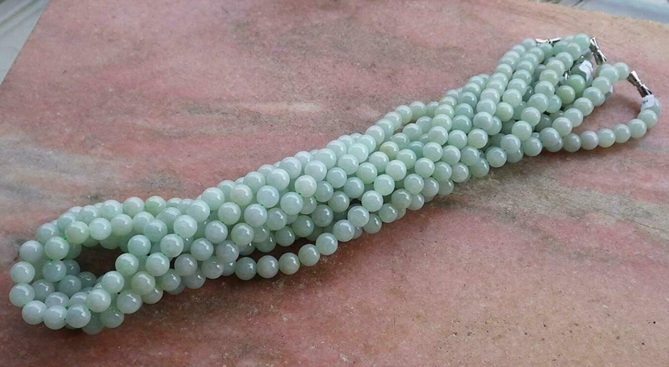 1 PC Certified 8mm Green Burma Natural A JADE Jadeite Beads Necklace 20inch