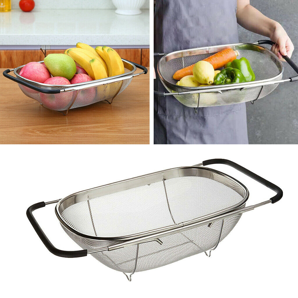 Stainless Steel Adjustable Colander Strainer 13.4x 9.4" Easy Wash Oval