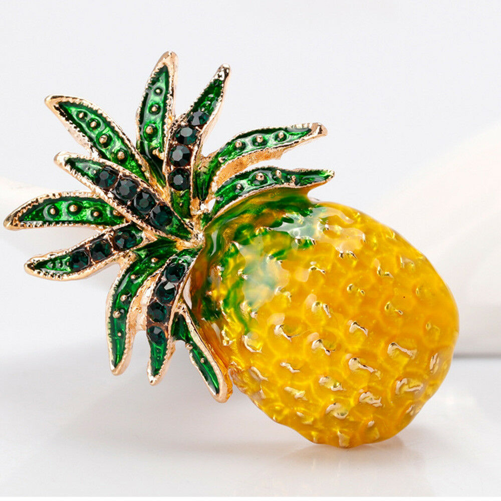 Stunning Women Rhinestone Pineapple Fruit Shape Enamel Brooch Pin Jewelry