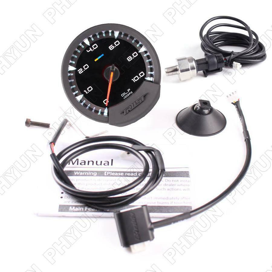 74mm LED Car SUV Oil Press Gauge w/ Sensor + Holder Black Shell 12V Universal