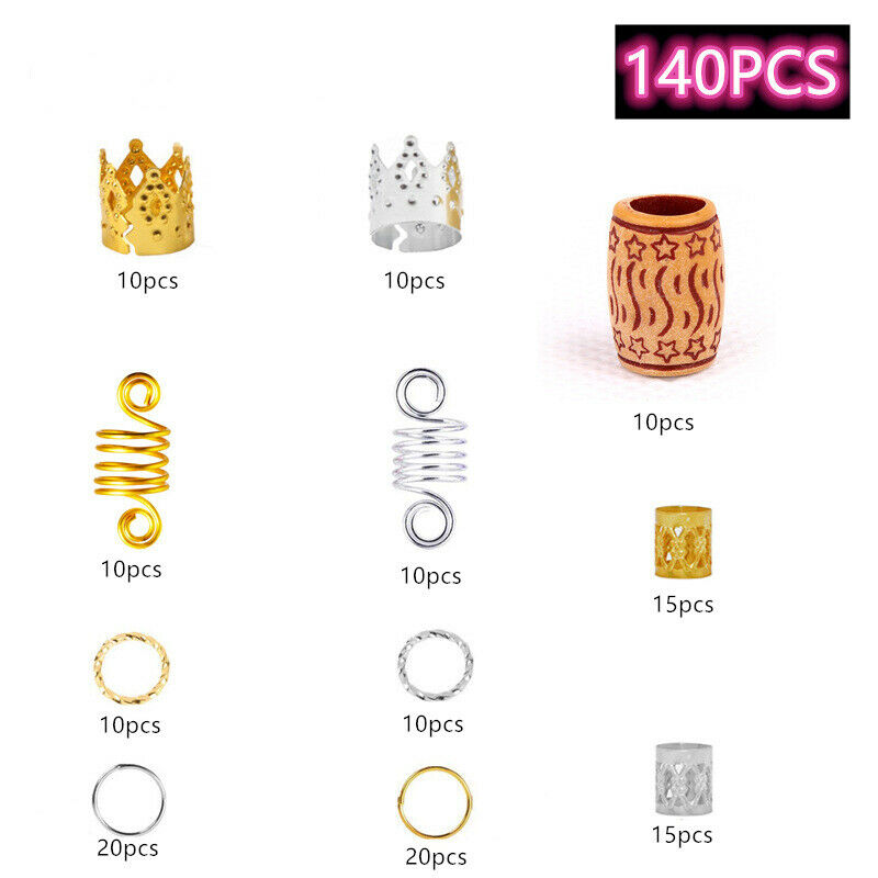140pcs Hair Braid Dreadlock Beads Braiding Hair Extension Accessories Fas.l8