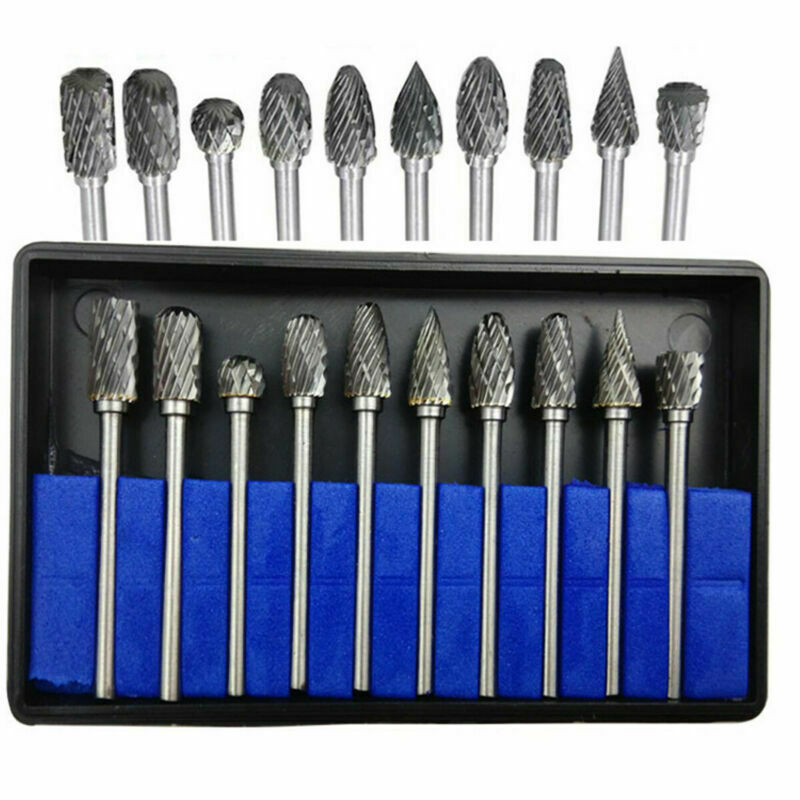 10PC Rotary Burr Set Head Tungsten Carbide Burrs 1/8 Shank Die Grinder Bit Tool