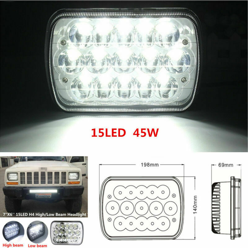 7"X6'' 15LED HID Bulb Auto Light Crystal Clear Sealed Hi/Lo Beam Headlight Lamp