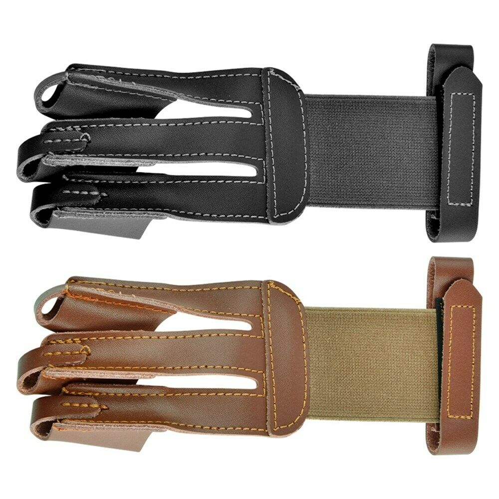 Leather Archery Gloves 3 Finger Tab Guard Bow Protector Hunting Gear AF6