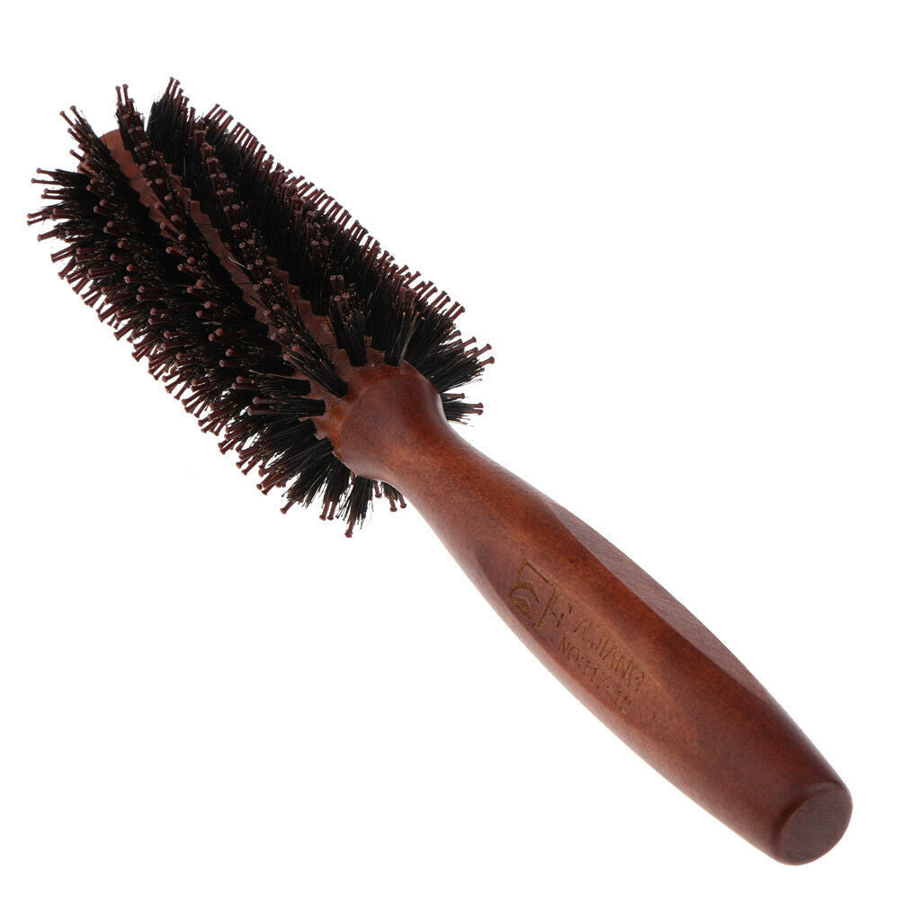 Bristles Wood Round Styling Hairbrush Roll Comb for Curling Straight Hair 02