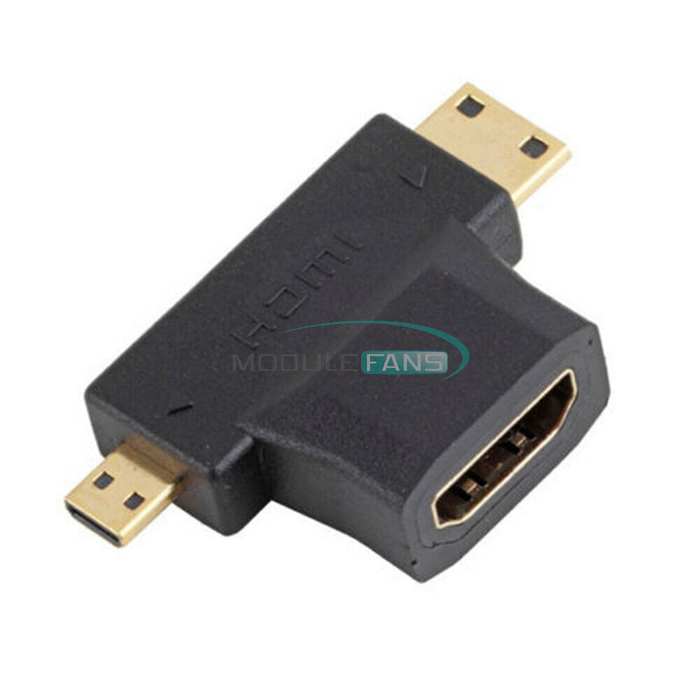 HDMI Female To MicroHDMI Male 3-in-1 Cable Adapter Converter Black