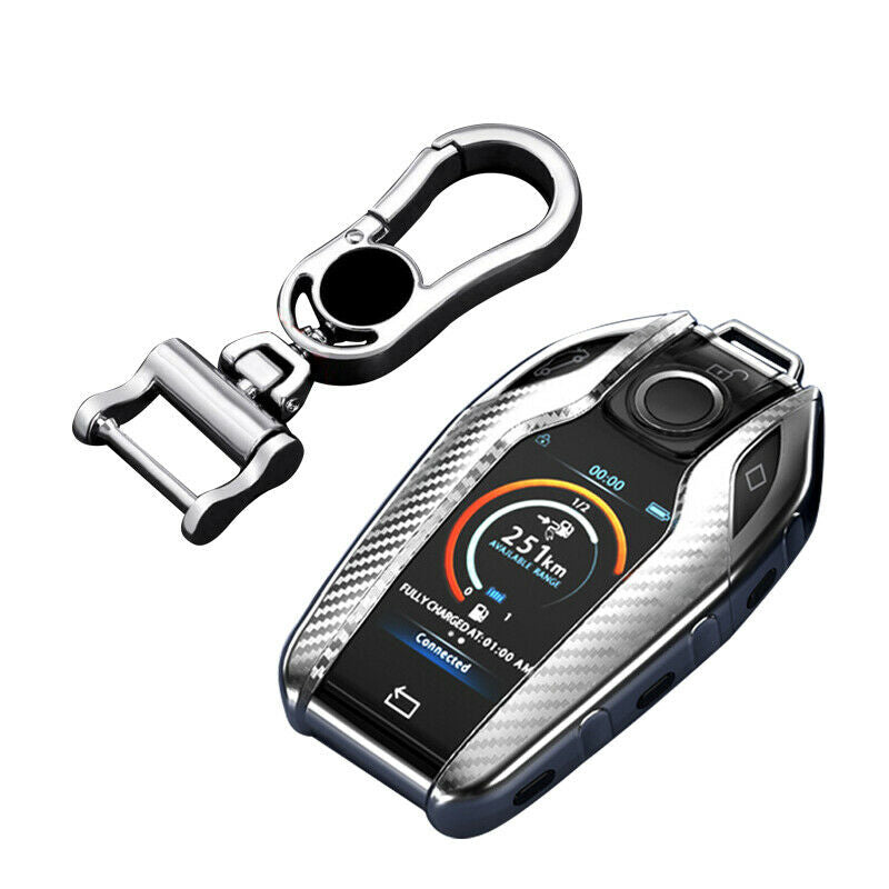 Carbon Fiber Style Remote Key Case Cover Chain fit for BMW 5 6 7 Series X3 X4 X5