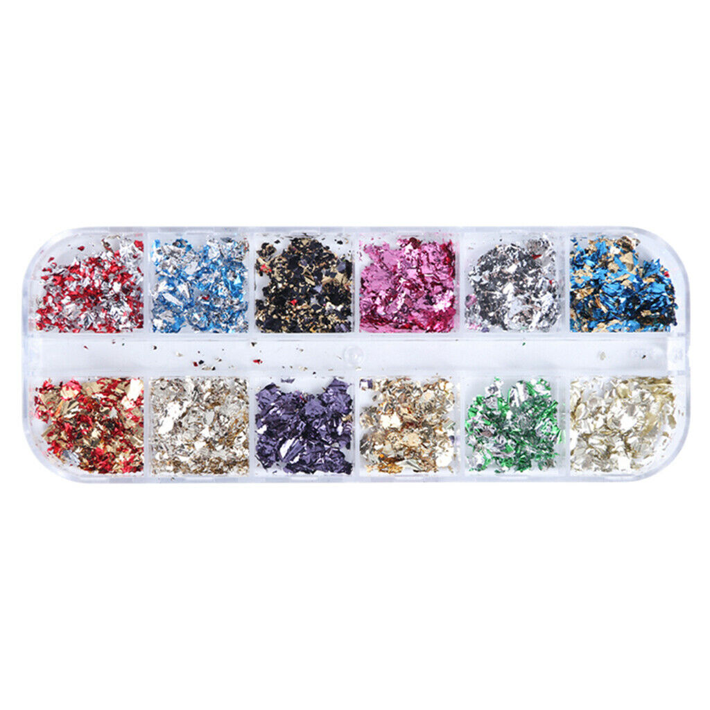 12Color Nail Paillettes Iridescent Foil Tinsel Flakes Nails Art Supplies Decals