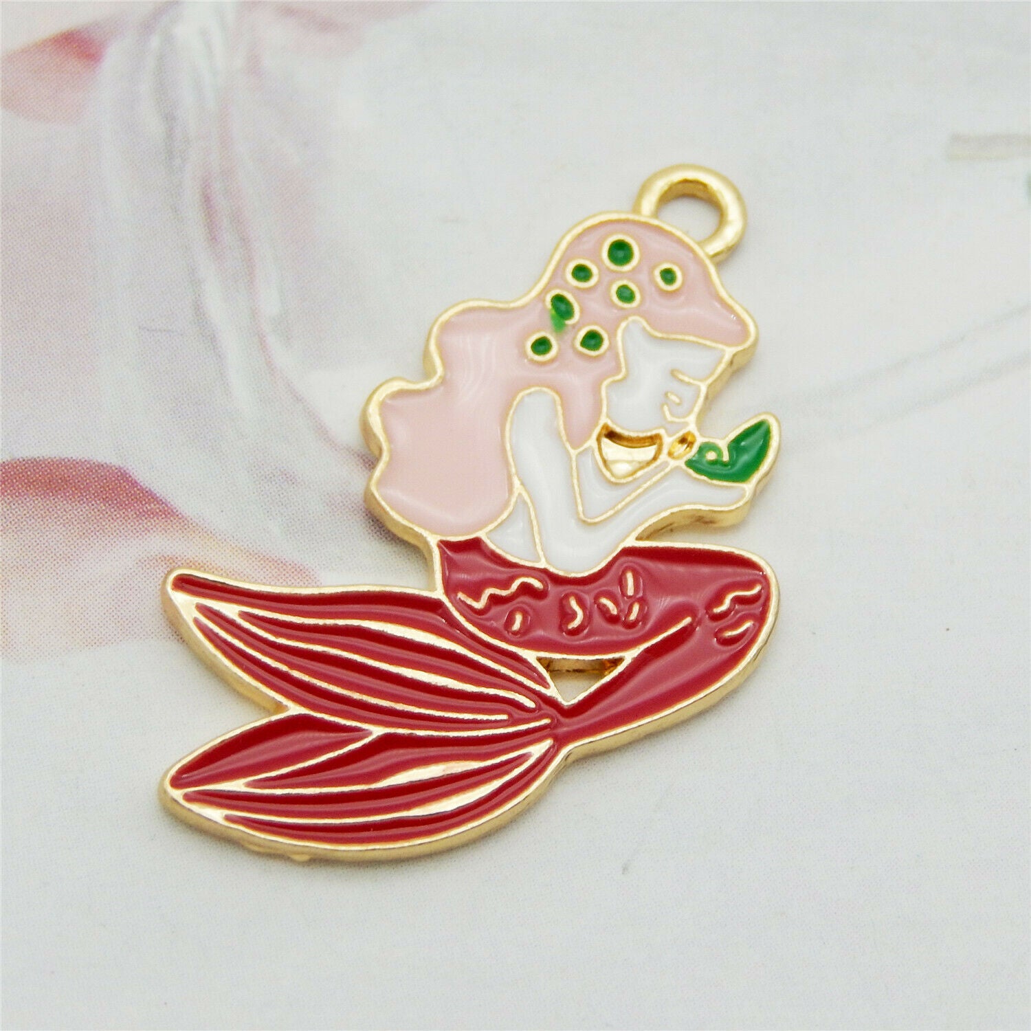 15 pcs Colorful Mermaid Alloy Charm Enamel Drop Dangle Earring Pendant 27*20mm