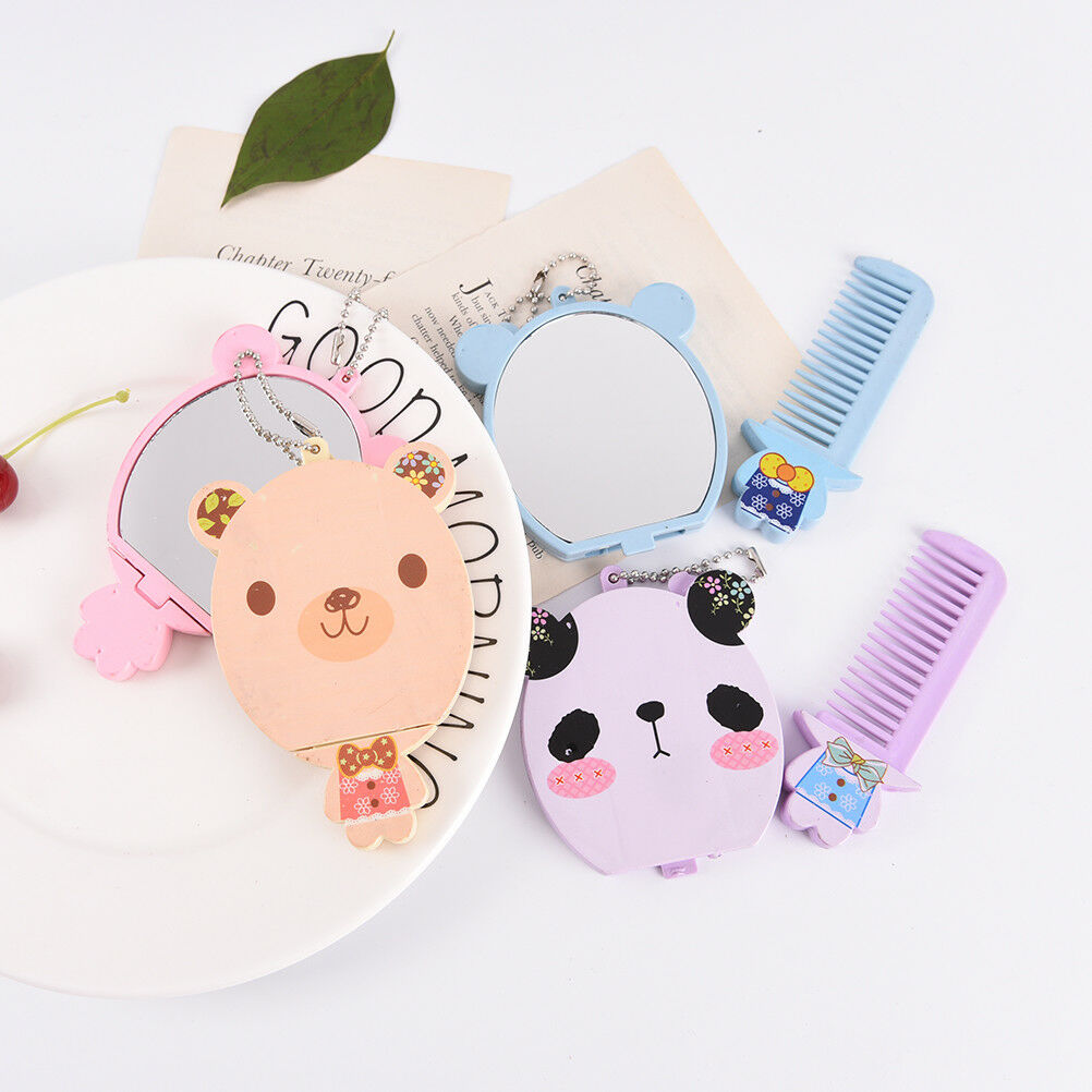 Cute Cartoon Makeup Mirror Travel Pocket Cosmetic Mirror With Comb Random Fad US