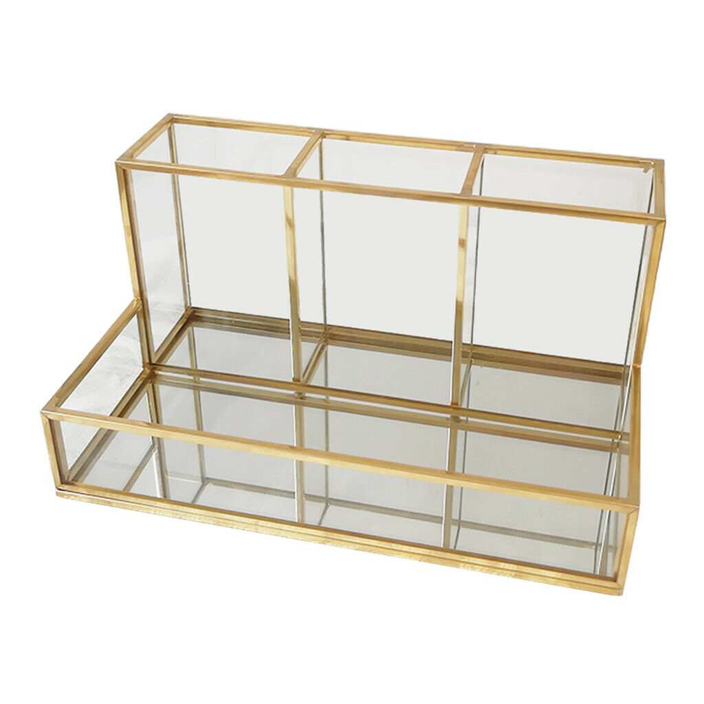 Clear Glass Make Up Brush Storage Organiser Case Display Lipstick Holder Tray