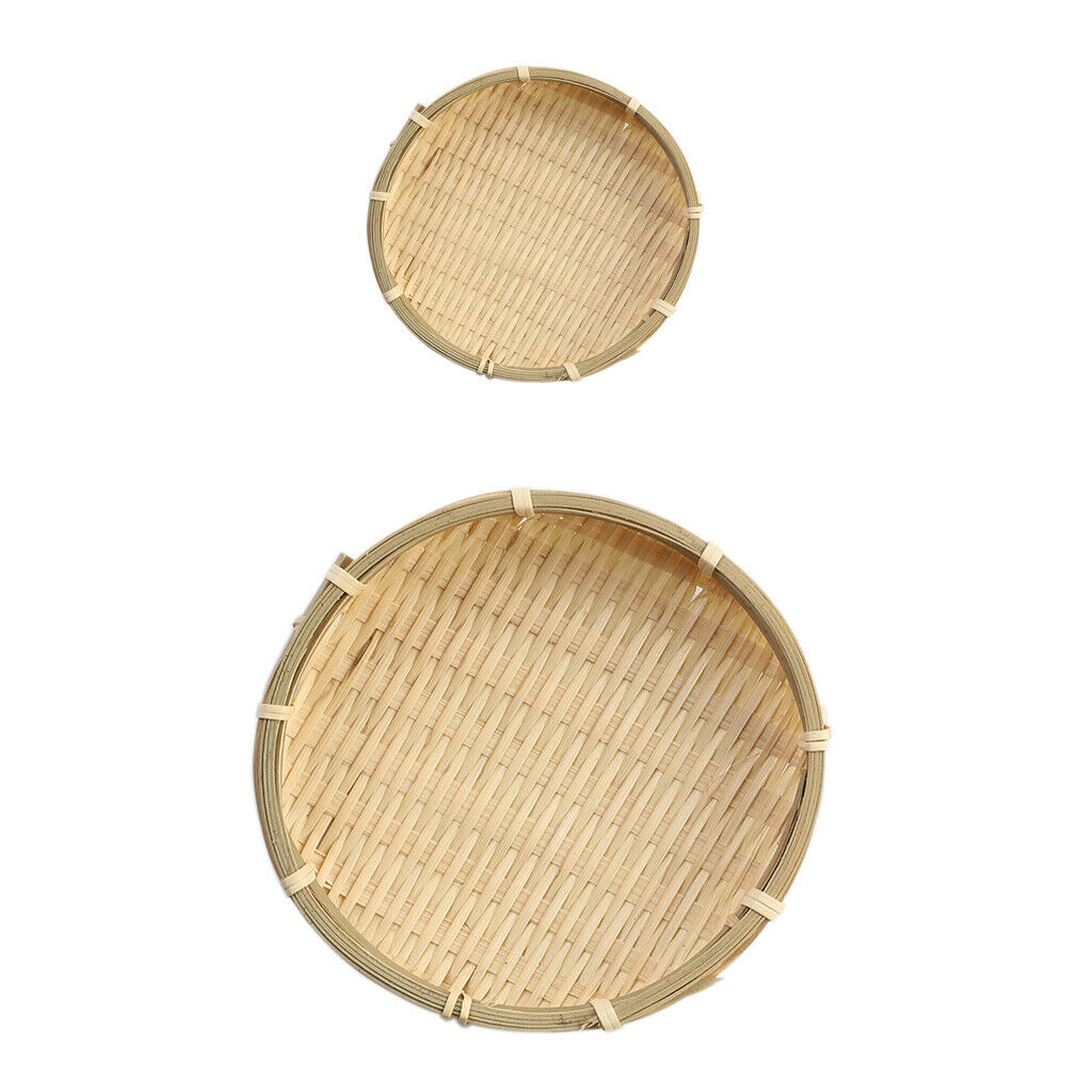 2pcs/set Bamboo Japanese Round Basket Dish Plate for Tea Leaf Dry Food Fruit