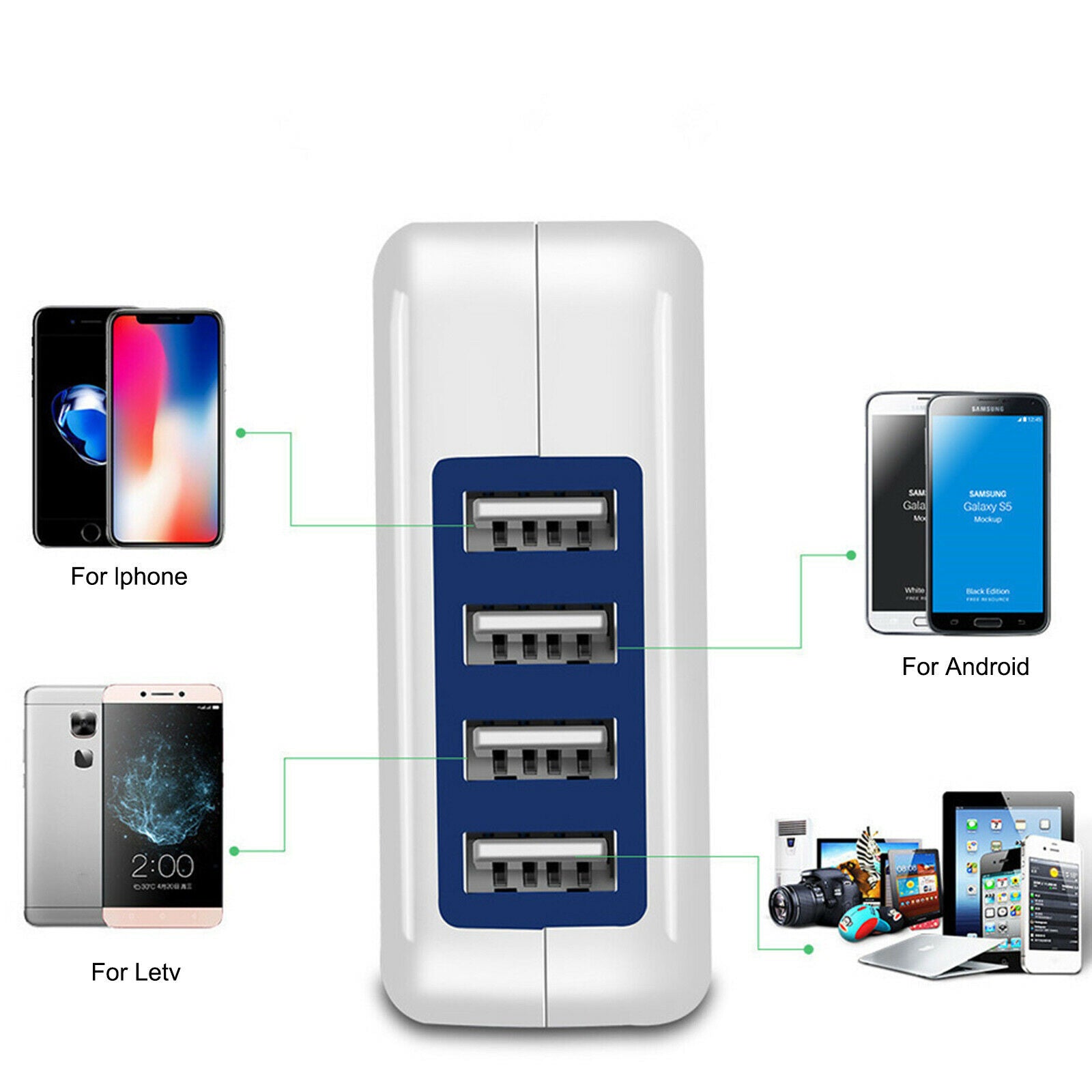 4 USB Port Fast Charger Wall Wall Plug Travel Power Adapter Charging EU Plug