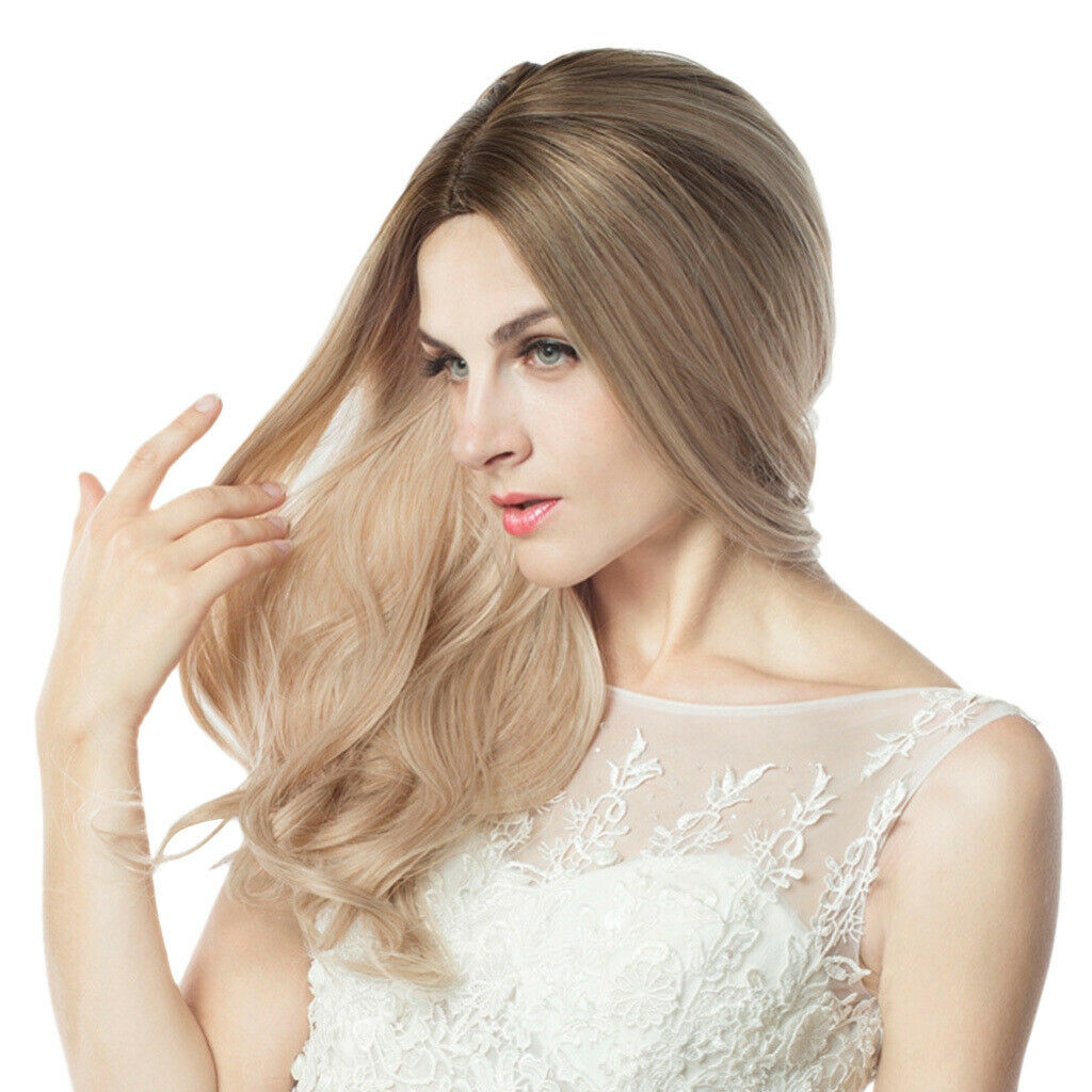 Lady Blonde Gradient Full Hair Wigs, 19'' Long Synthetic Hair Wig Hairpieces