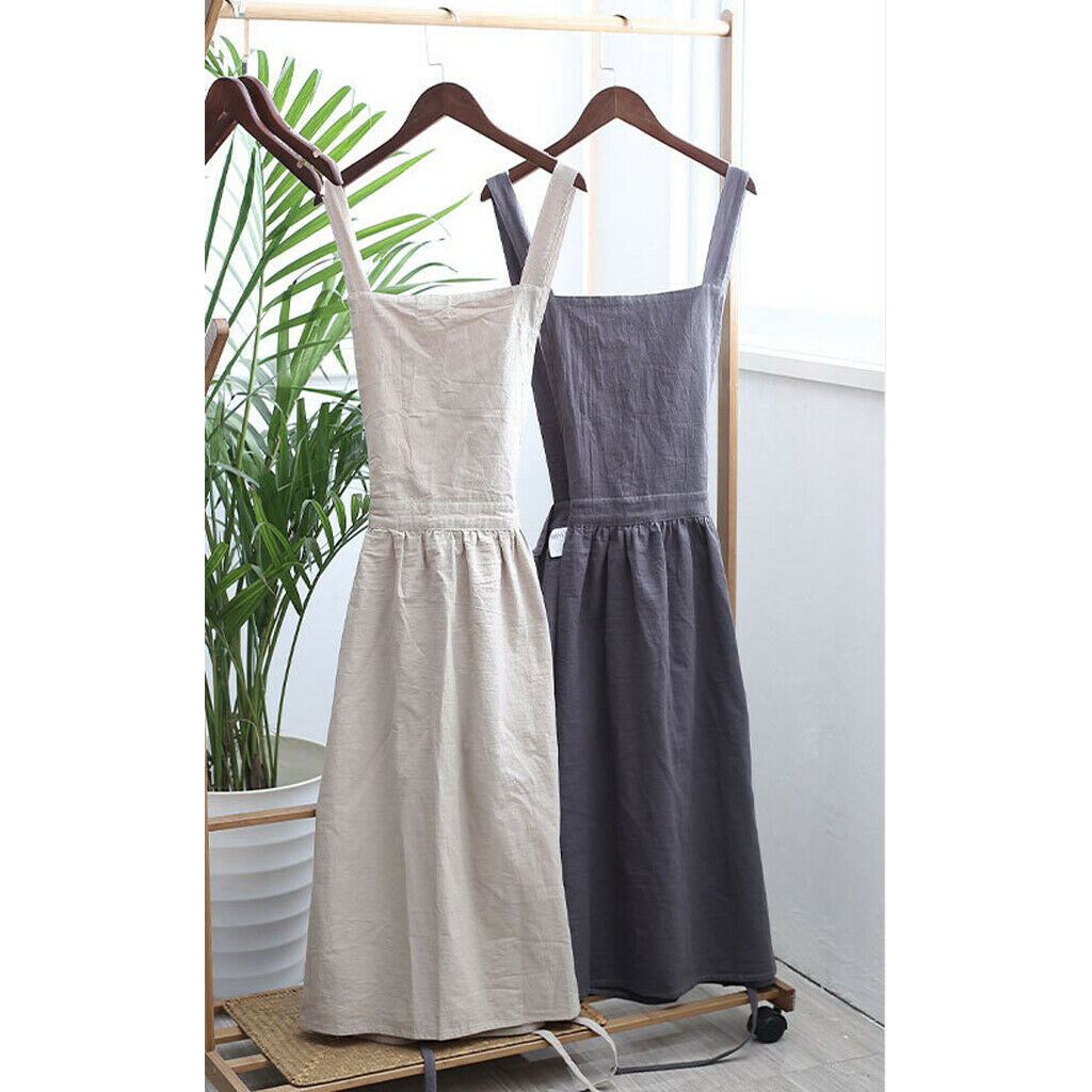 2 Pack Cotton Linen Kitchen Bib Apron Womens Professional Bib Apron Pinafore