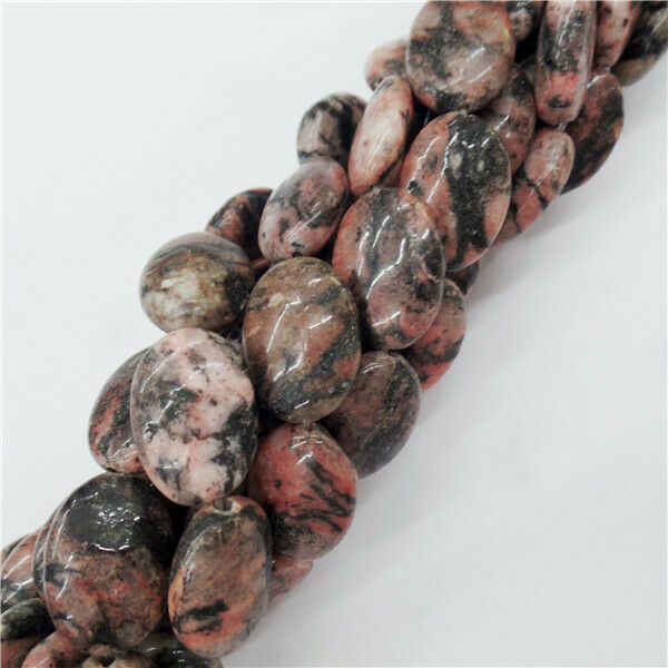 1 Strand 17x13x6mm Natural Black Line Rhodonite Oval Loose Beads 15.5inch HH9089