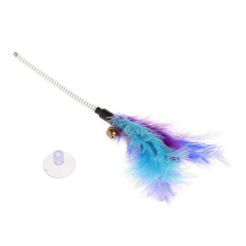 Cat Toys Feather Stick Spring Suction Cup Pet Teaser Funny Interactive Wand Bell