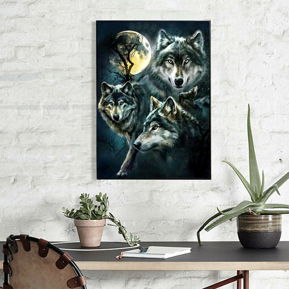 Night Wolf DIY Round Drill Diamond Painting Embroidery Kits Cross Stitch @