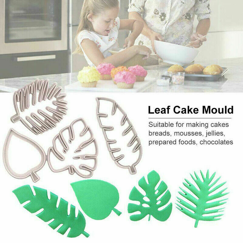 4Pcs/pack Tropical Leaves Fondant Cake Mold Mould Embossed Candy Cookie Cutters