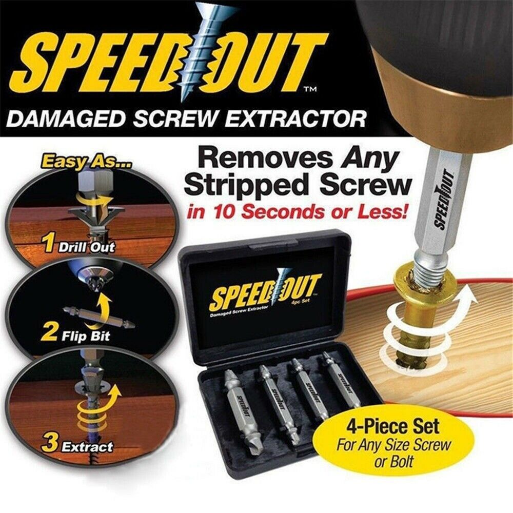 4 PCS Broken Bolt Damage Screw Remover Extractor Drill Bits Stud Reverse Set