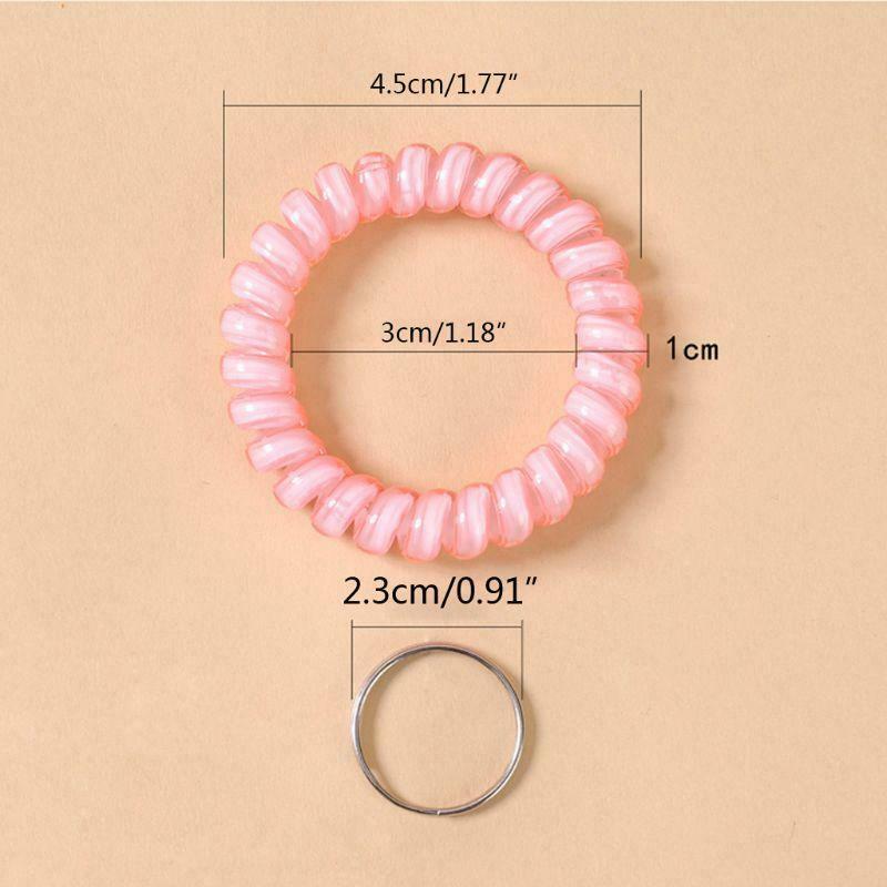 5Pcs Mixed Wrist Coil Keychains Stretch Wristband Key Ring For Gym Pool ID Badge