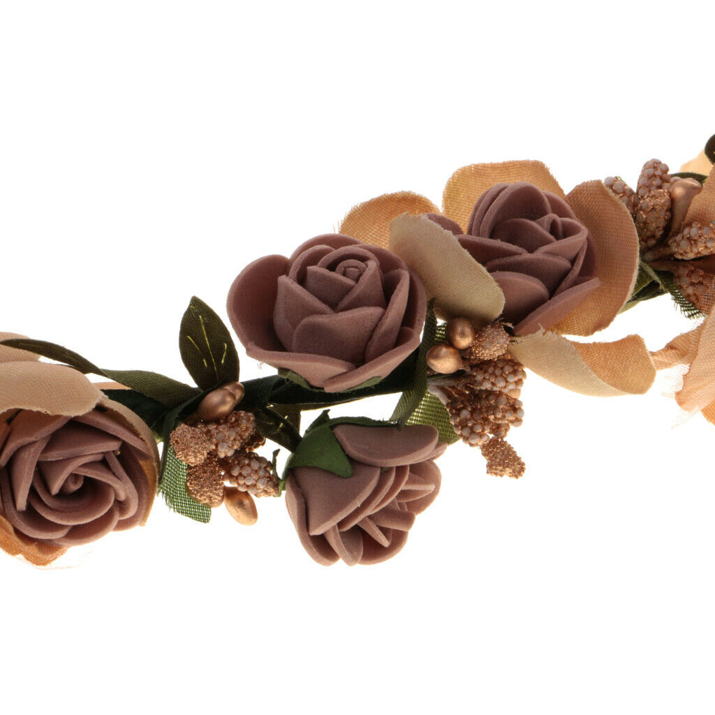 Boho Girl Floral Crown Flower Headband Hair Garland Wedding Headpiece Coffee