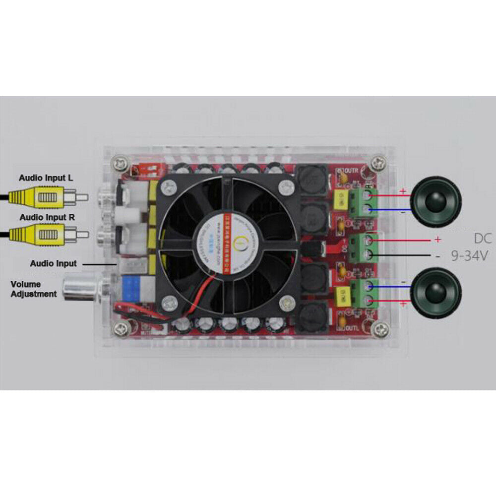 High Power 2*100W DC9-34V Digital Power Amplifier Board TDA7498 With Fan