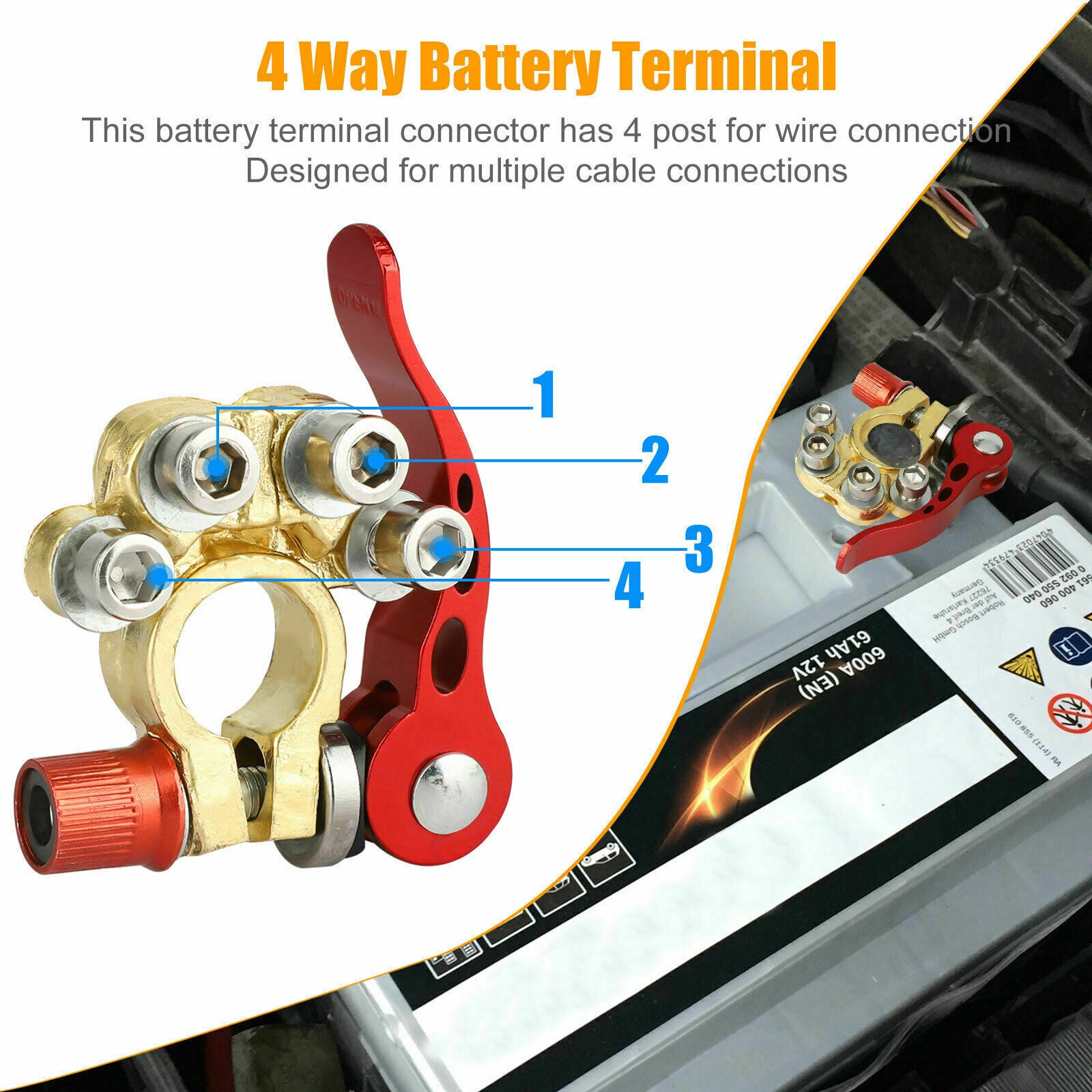 2pcs Car Battery Terminal Connectors Quick Release Disconnect Positive Negative