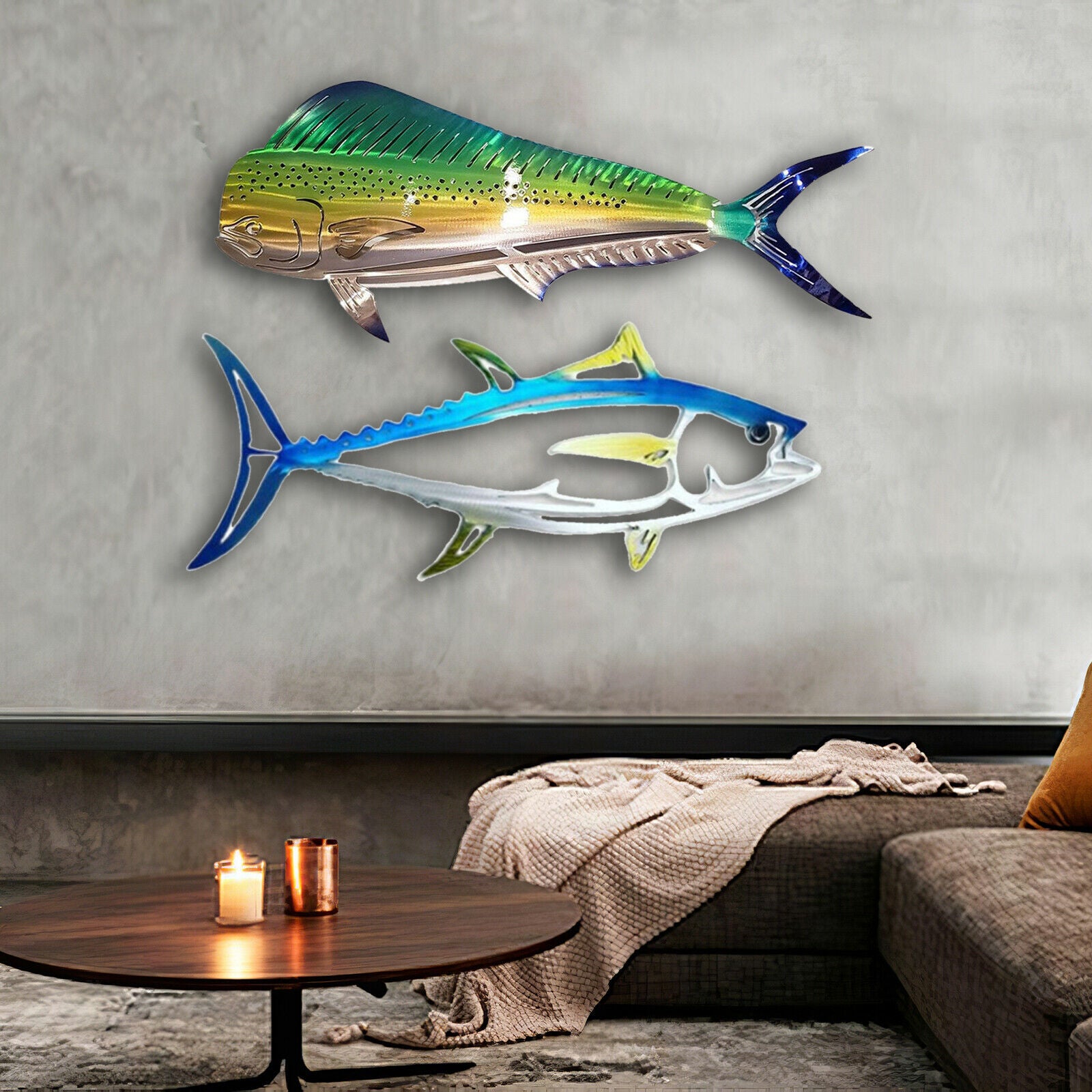 2Pack Metal Shark Wall Decor Art Ocean Fish Hanging Wall Sculpture Bedroom