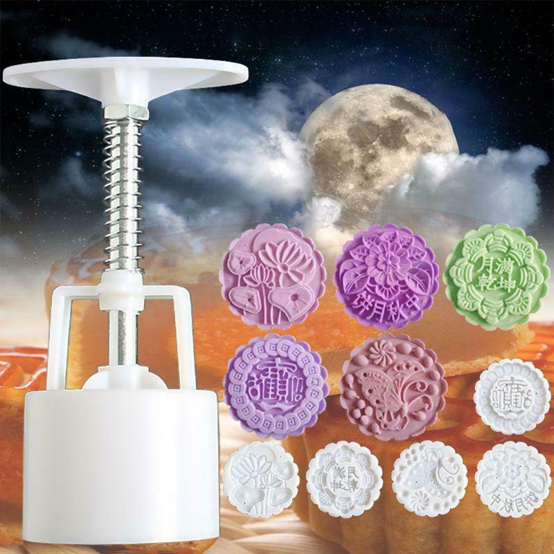 5pcs Hand Press Cookie Stamp Moon Cake Decor Mould Barrel Mooncake Mold 125g DIY