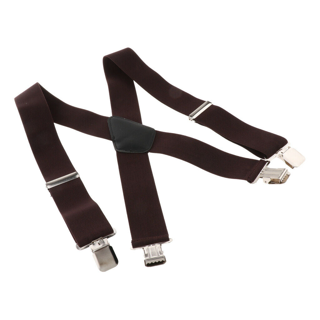 Suspenders w/ Heavy Duty Clips&X Back Adjustable Straps for Adults coffee