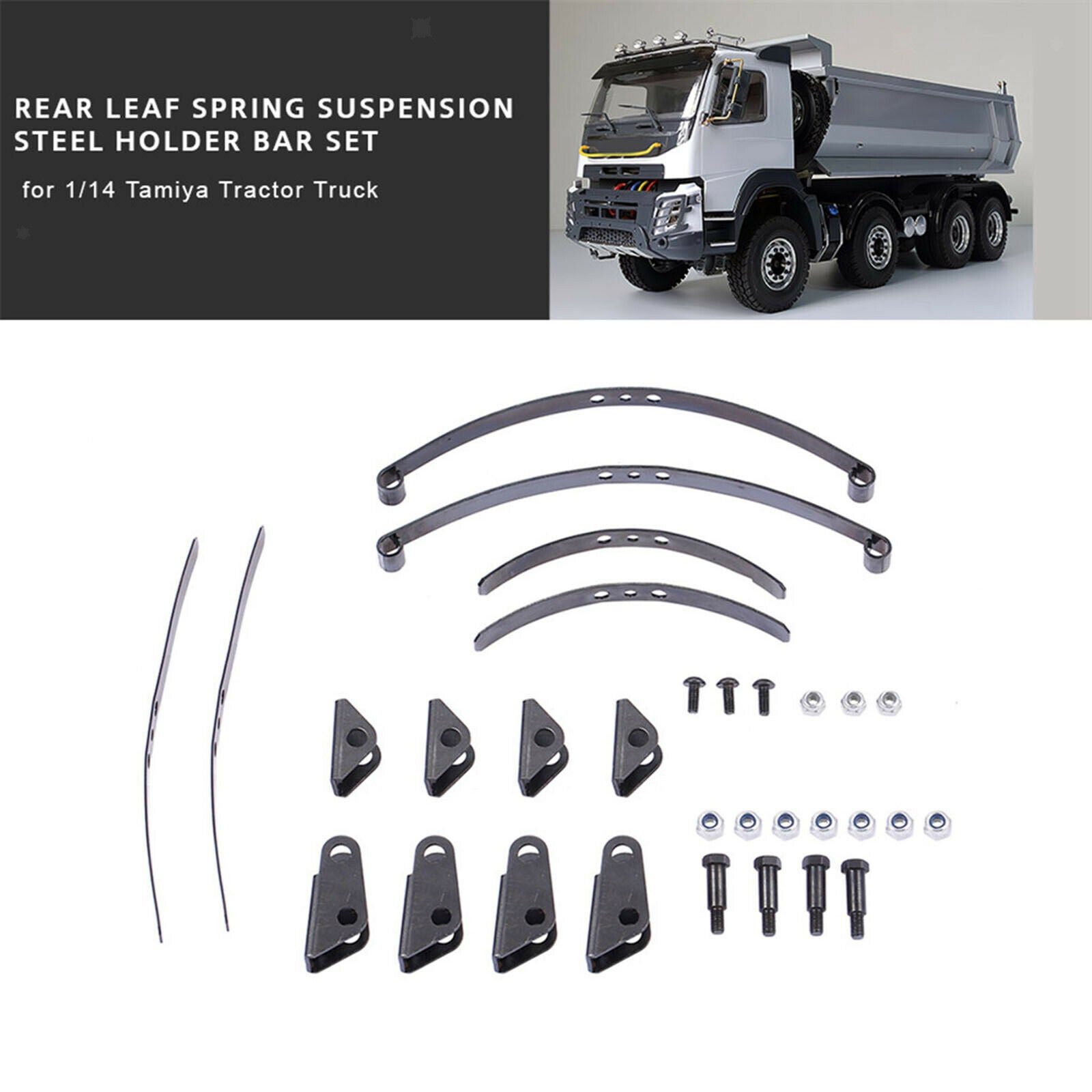 2 Sets Steel Leaf Type Spring Suspension Bar Set for Tamiya 1:14 RC Tractor Rear