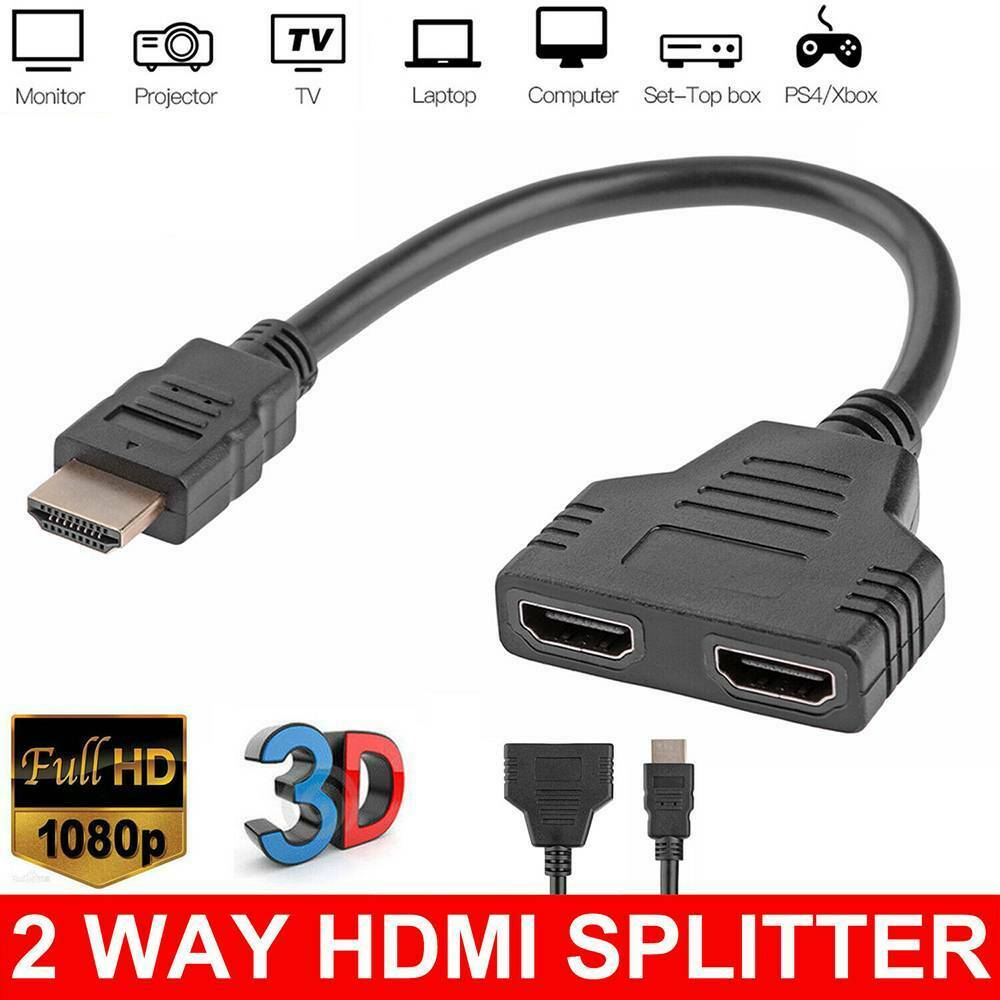 1 In 2 Out HDMI Splitter Cable Male to Double Female Adapter for 1080P HDTV DVD