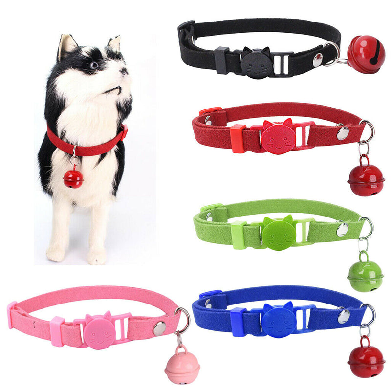 Small Pet Puppy Dog Soft Micro Fiber Collar Safety Buckle with Bell Black