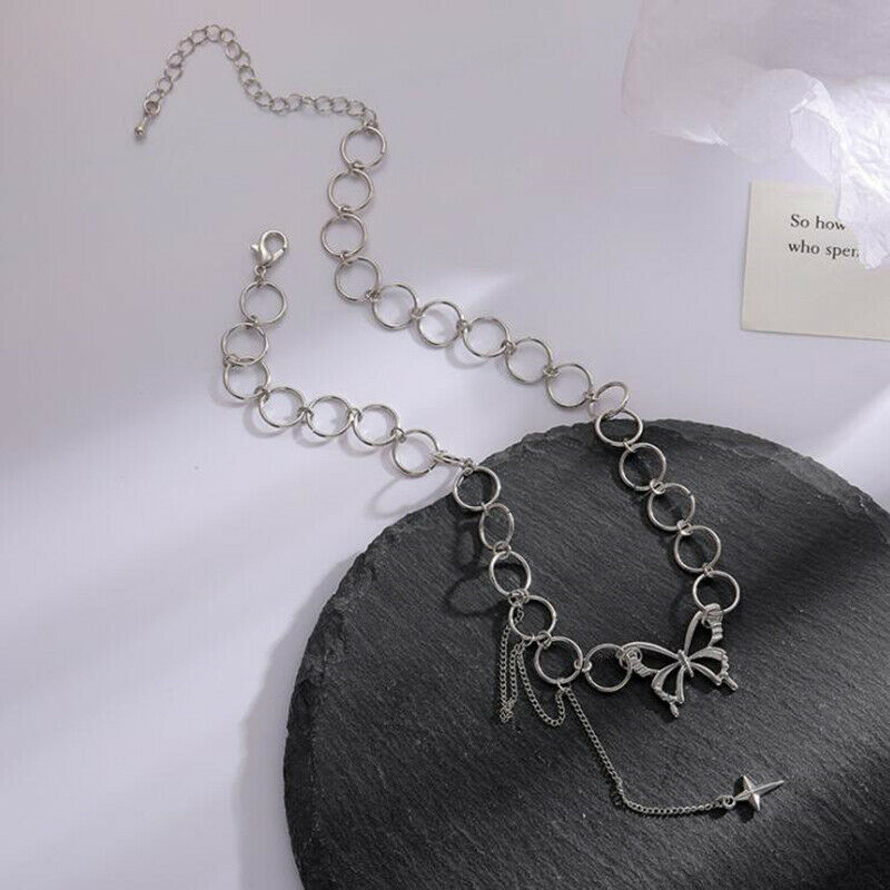 Punk Butterfly Necklace Women Gothic Chain Tassel Choker Jewelry Accessor.l8