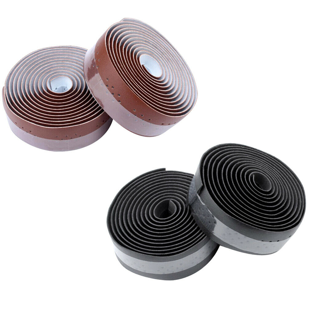 2 Rolls PU Cycling Road Bike Sports  Cork Handlebar Tape + 2 Bar Plugs - Brown