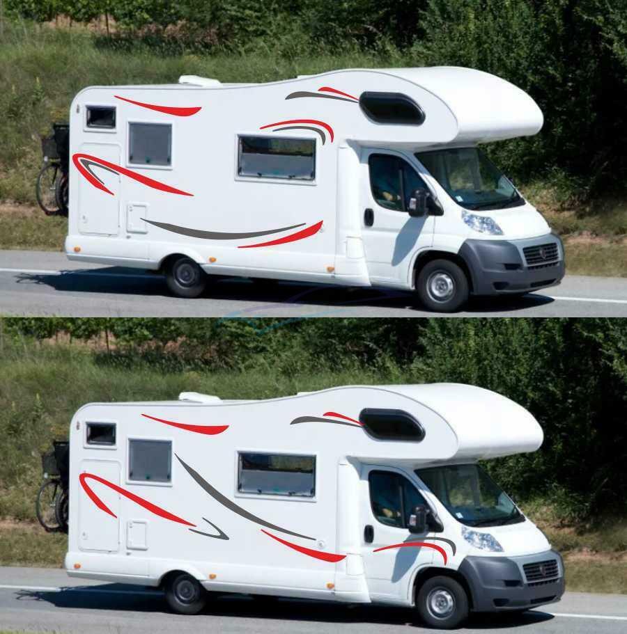 1 Set of Car RV Camper Stripe Graphic Vinyl Stickers Red + Gray Waterproof