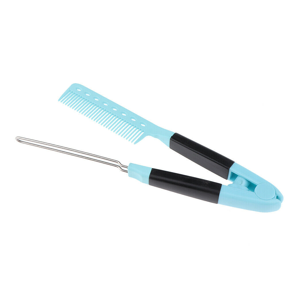 Hairdressing Straightener Hair Straighten Brush Pocket Comb Clamp Light Blue