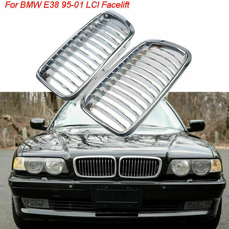 For BMW E38 740/750 7 Series Sedan 95-01 Pair Chrome Front Bumper Kidney Grille