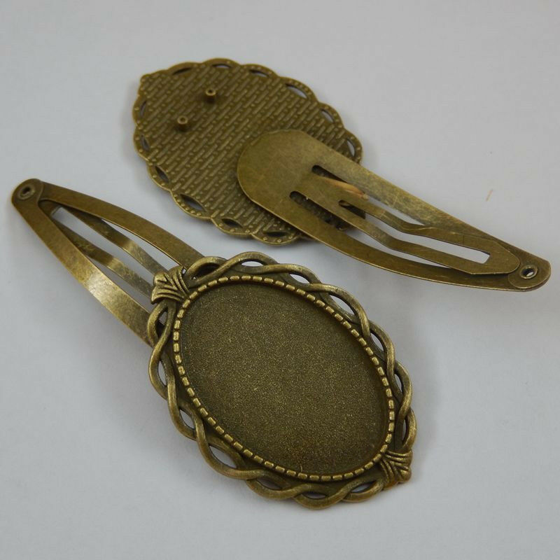 6 pcs Antiqued Bronze Hair Clip Blank Oval Lace Bezel Tray Fit Cabochon 30x20mm