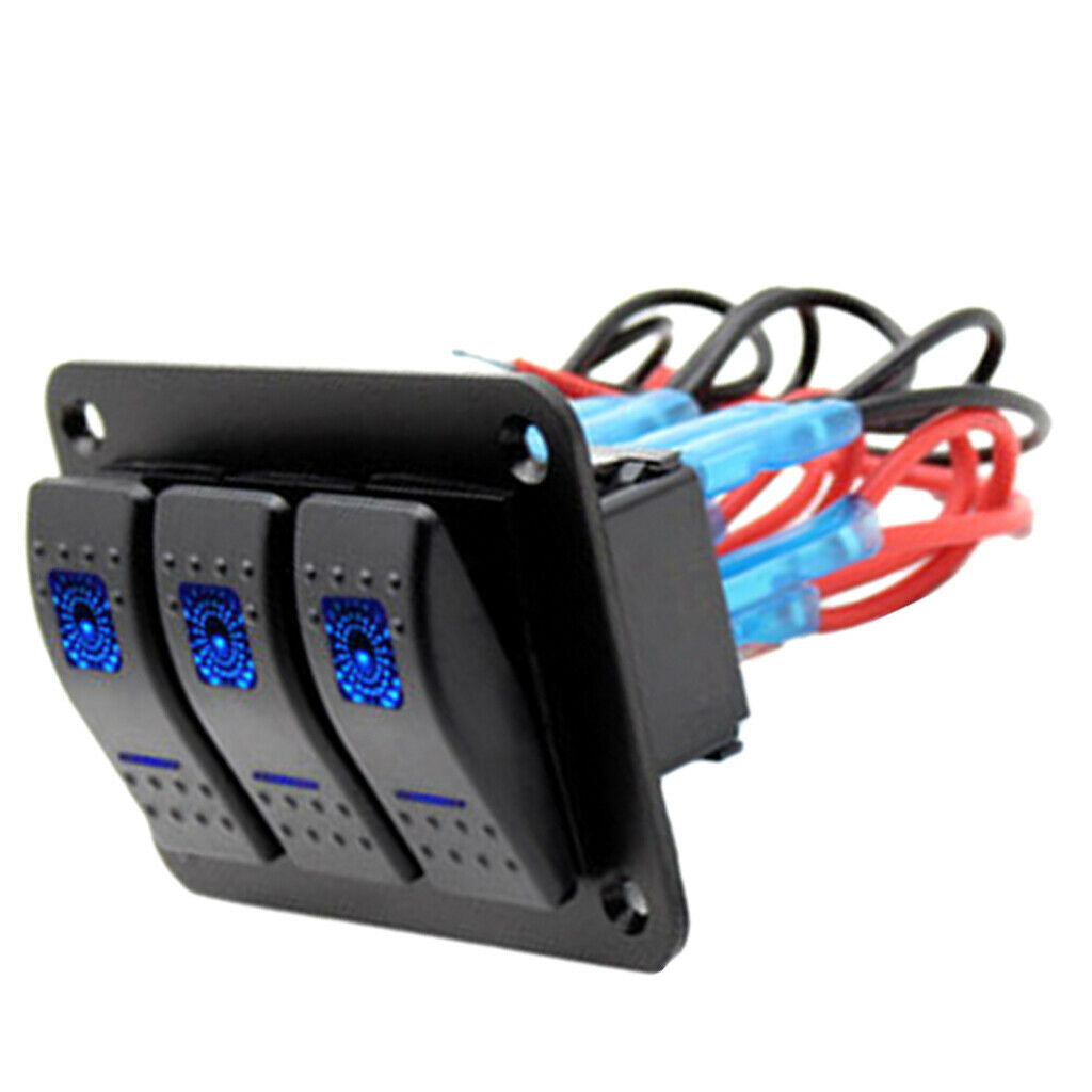 Switch 3 Button Panel Light Blue LED Boat Caravan